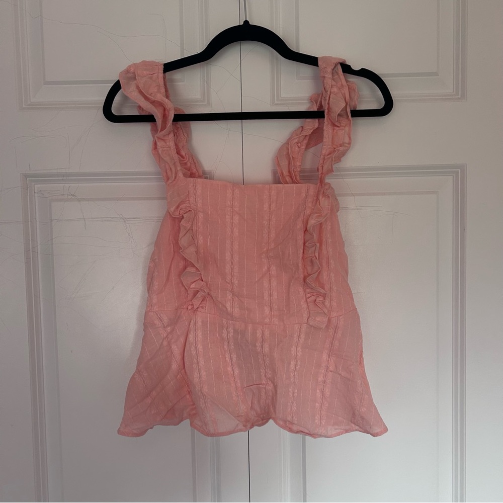 Lauren Conrad Pink Peplum Ruffle Top-M